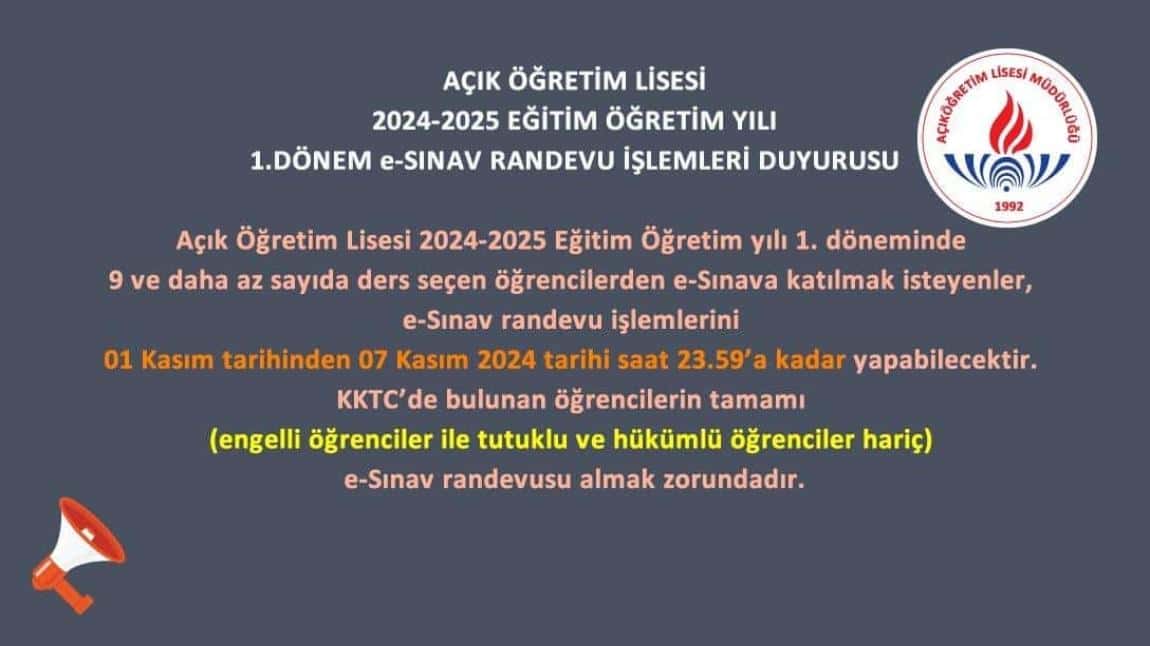 Açık Öğretim Lisesi e-Sınav Randevu işlemleri